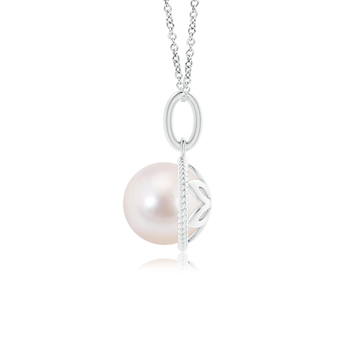 8mm AAAA Solitaire Akoya Cultured Pearl Pendant with Twisted Rope in White Gold Product Image