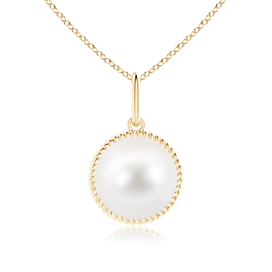 10mm AA Solitaire Freshwater Pearl Pendant with Twisted Rope in Yellow Gold 