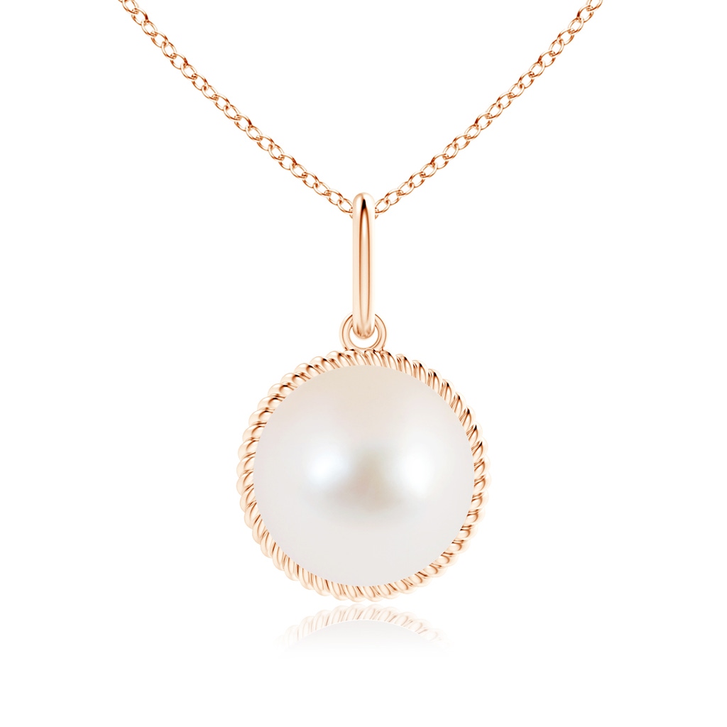 10mm AAA Solitaire Freshwater Pearl Pendant with Twisted Rope in Rose Gold