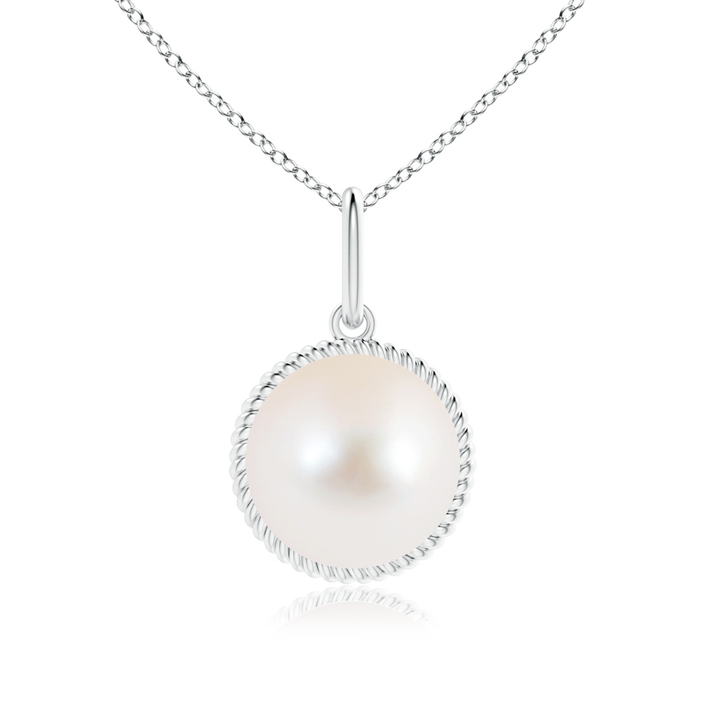 10mm AAA Solitaire Freshwater Pearl Pendant with Twisted Rope in White Gold