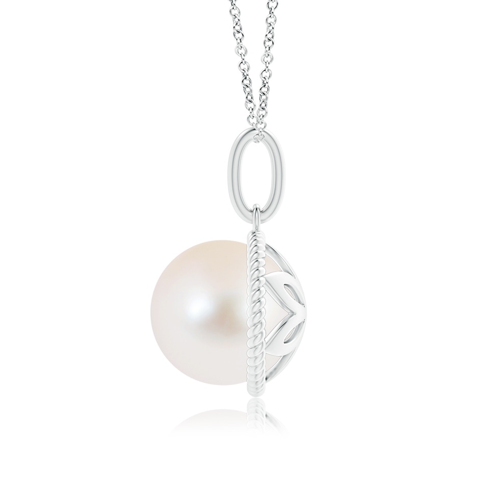 10mm AAA Solitaire Freshwater Pearl Pendant with Twisted Rope in White Gold product image