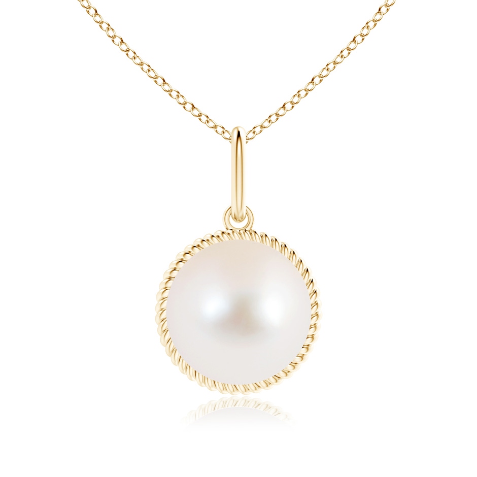 10mm AAA Solitaire Freshwater Pearl Pendant with Twisted Rope in Yellow Gold 