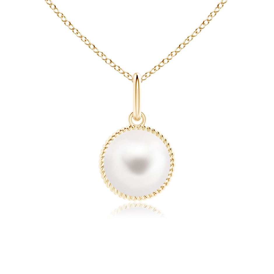 8mm AA Solitaire Freshwater Pearl Pendant with Twisted Rope in 9K Yellow Gold 