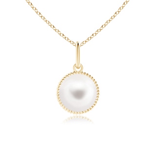 8mm AA Solitaire Freshwater Pearl Pendant with Twisted Rope in Yellow Gold
