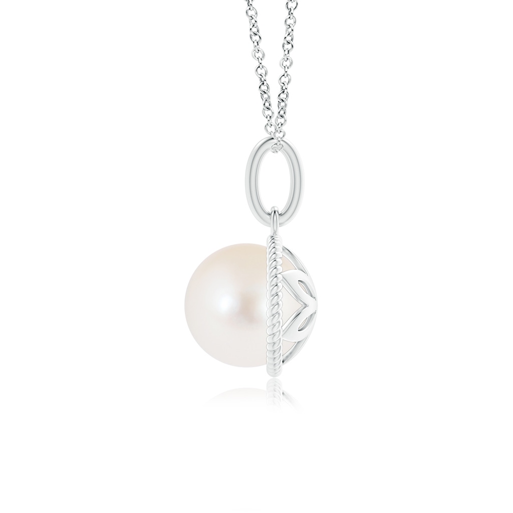 8mm AAA Solitaire Freshwater Pearl Pendant with Twisted Rope in White Gold Product Image