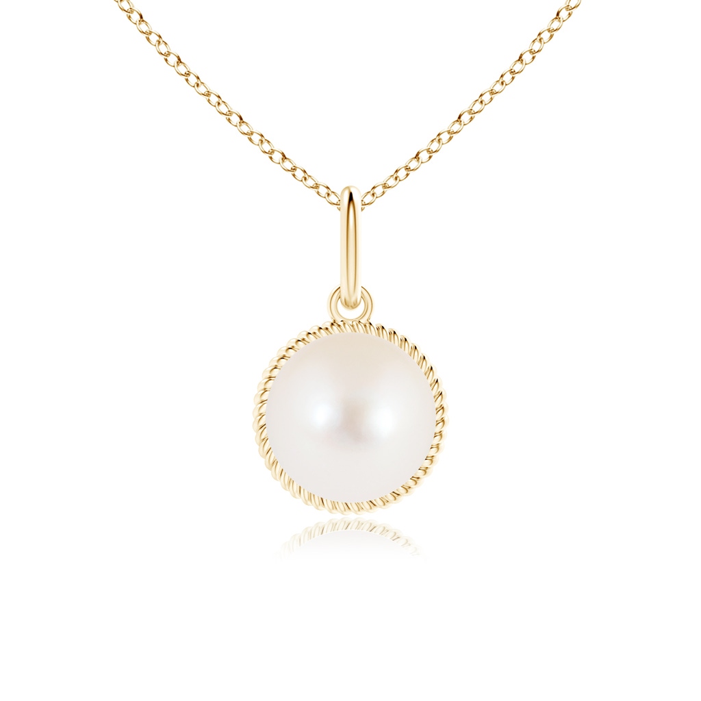 8mm AAA Solitaire Freshwater Pearl Pendant with Twisted Rope in Yellow Gold 