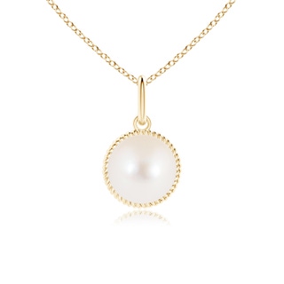 8mm AAA Solitaire Freshwater Pearl Pendant with Twisted Rope in Yellow Gold