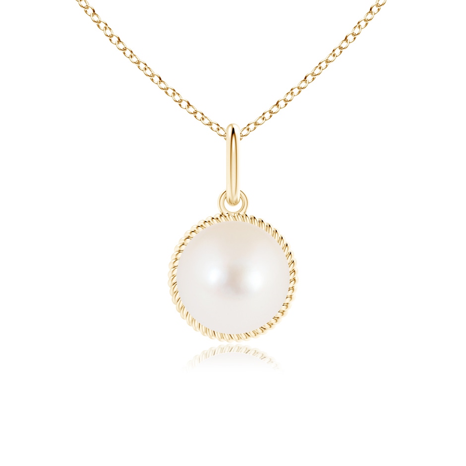 8mm AAA Solitaire Freshwater Pearl Pendant with Twisted Rope in Yellow Gold 