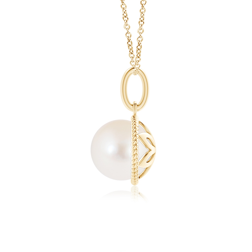 8mm AAA Solitaire Freshwater Pearl Pendant with Twisted Rope in Yellow Gold Product Image