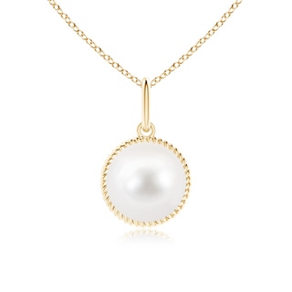 9mm AA Solitaire Freshwater Pearl Pendant with Twisted Rope in Yellow Gold