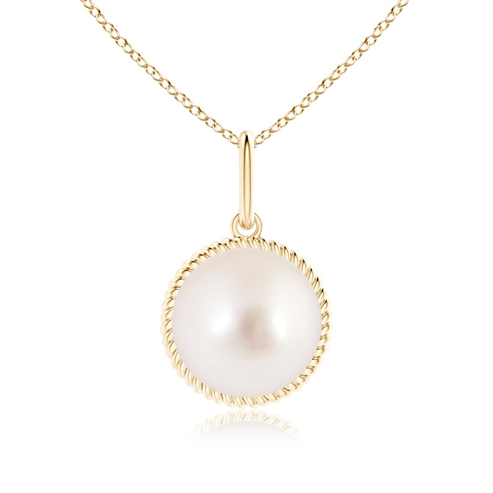 10mm AAAA Solitaire South Sea Pearl Pendant with Twisted Rope in Yellow Gold