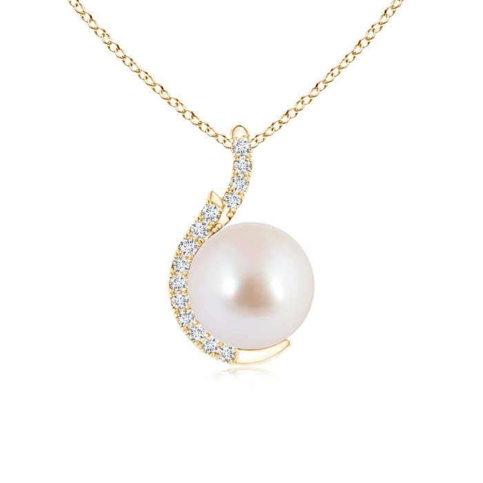 8mm AAA Japanese Akoya Pearl Pendant with Diamond Accents in Yellow Gold