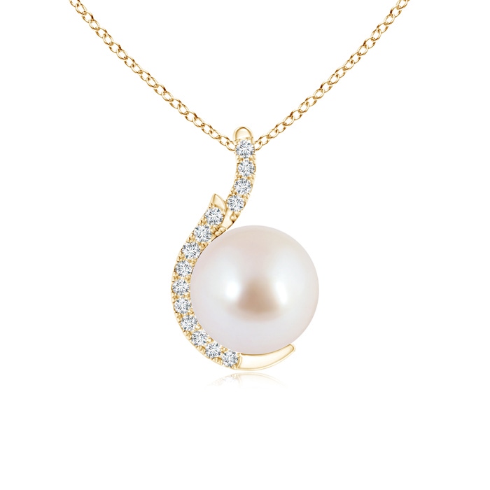 8mm AAA Japanese Akoya Pearl Pendant with Diamond Accents in Yellow Gold 