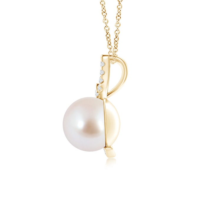 8mm AAA Japanese Akoya Pearl Pendant with Diamond Accents in Yellow Gold Product Image