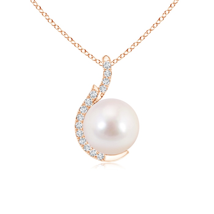 8mm AAAA Japanese Akoya Pearl Pendant with Diamond Accents in Rose Gold