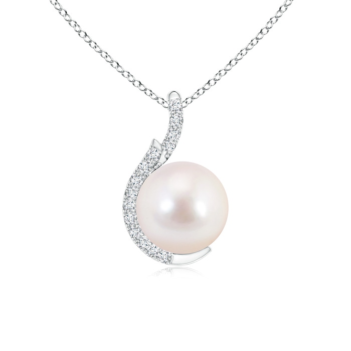 8mm AAAA Japanese Akoya Pearl Pendant with Diamond Accents in White Gold