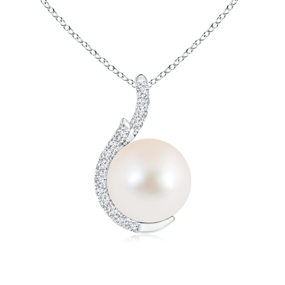 9mm AAA Freshwater Cultured Pearl Pendant with Diamond Accents in White Gold 