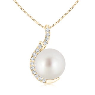 10mm AAA South Sea Cultured Pearl Pendant with Diamond Accents in Yellow Gold