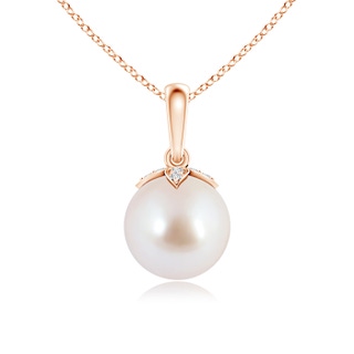 8mm AAA Japanese Akoya Pearl Drop Pendant with Diamonds in Rose Gold