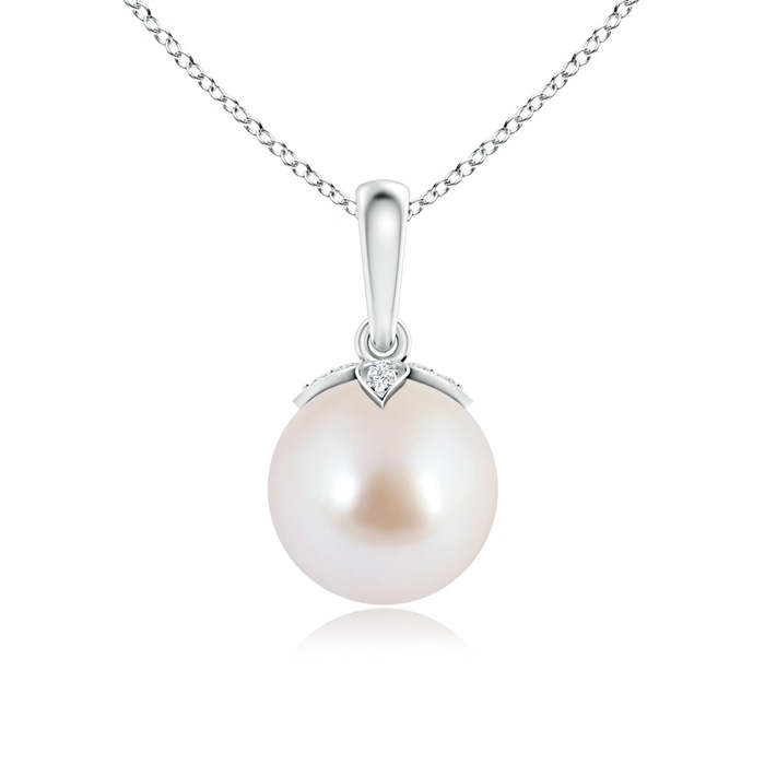 8mm AAA Japanese Akoya Pearl Drop Pendant with Diamonds in S999 Silver 