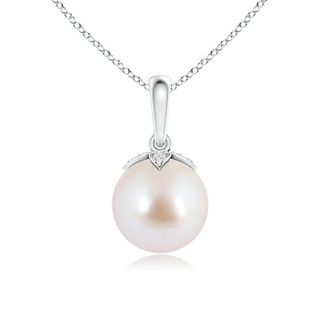 8mm AAA Japanese Akoya Pearl Drop Pendant with Diamonds in White Gold