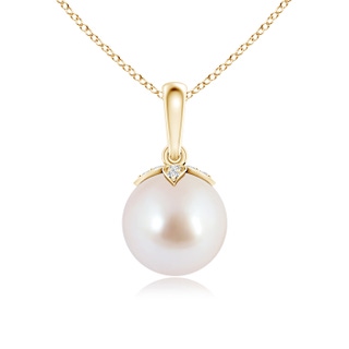 8mm AAA Japanese Akoya Pearl Drop Pendant with Diamonds in Yellow Gold