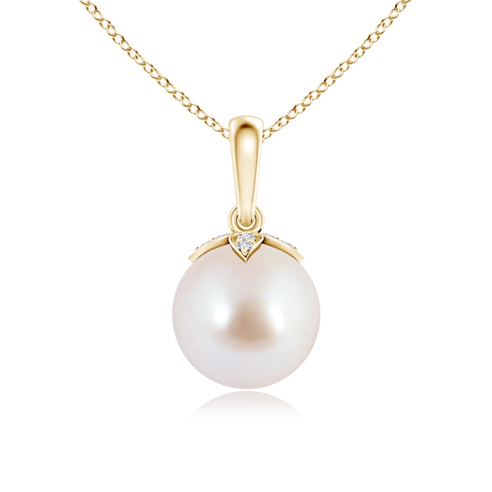 8mm AAA Japanese Akoya Pearl Drop Pendant with Diamonds in Yellow Gold 