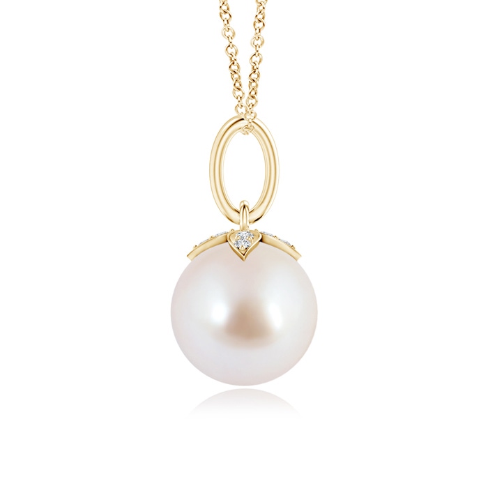 8mm AAA Japanese Akoya Pearl Drop Pendant with Diamonds in Yellow Gold product image