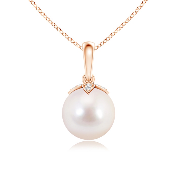 8mm AAAA Japanese Akoya Pearl Drop Pendant with Diamonds in Rose Gold 