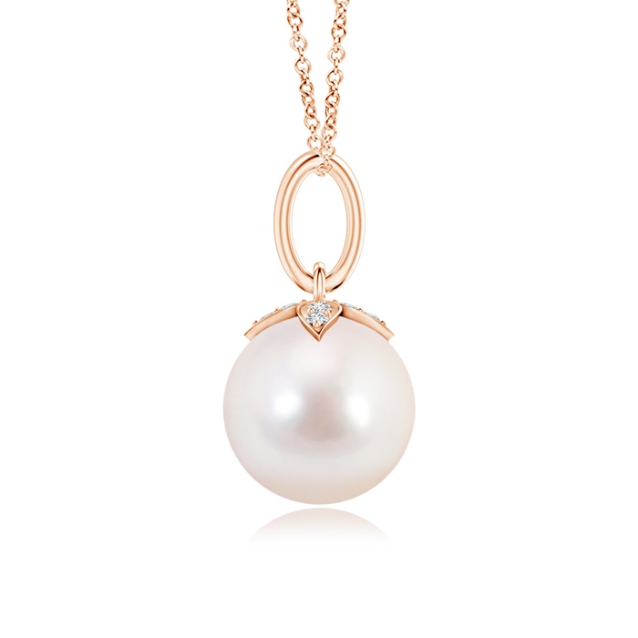 8mm AAAA Japanese Akoya Pearl Drop Pendant with Diamonds in Rose Gold product image