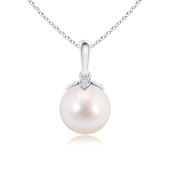 8mm AAAA Japanese Akoya Pearl Drop Pendant with Diamonds in S999 Silver