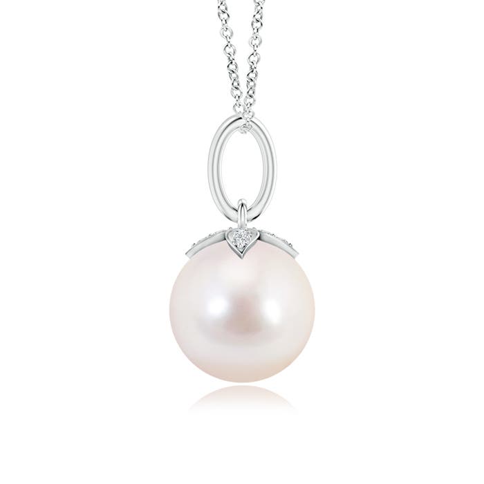 8mm AAAA Japanese Akoya Pearl Drop Pendant with Diamonds in White Gold