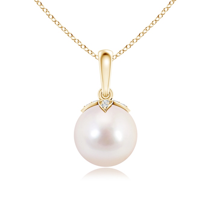 8mm AAAA Japanese Akoya Pearl Drop Pendant with Diamonds in Yellow Gold