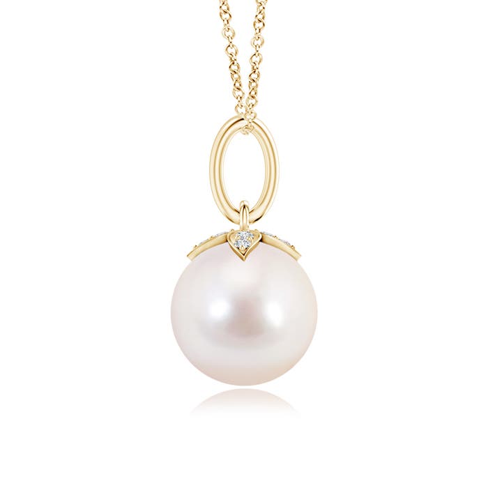 8mm AAAA Japanese Akoya Pearl Drop Pendant with Diamonds in Yellow Gold - side 1