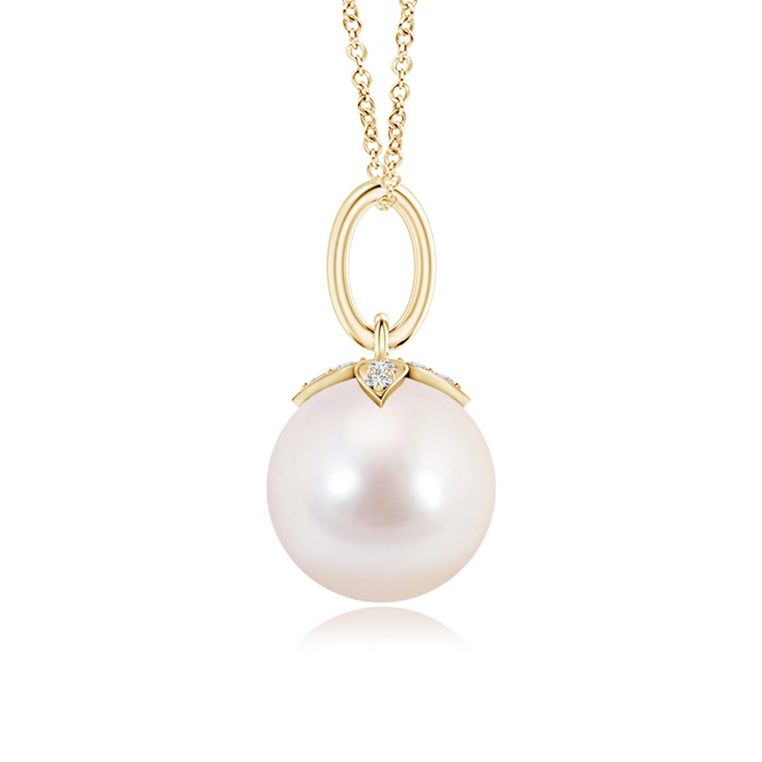 8mm AAAA Japanese Akoya Pearl Drop Pendant with Diamonds in Yellow Gold product image