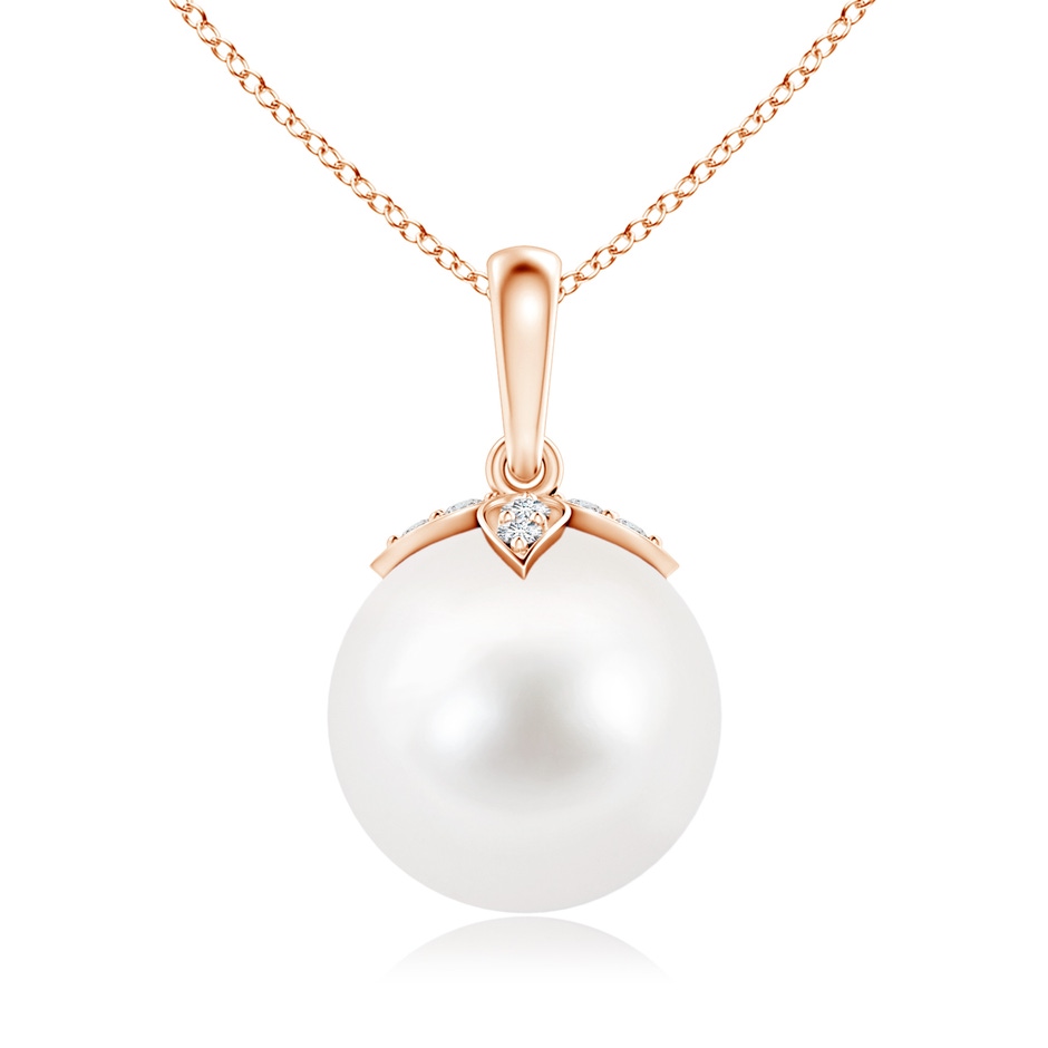10mm AA Freshwater Pearl Drop Pendant with Diamonds in Rose Gold 
