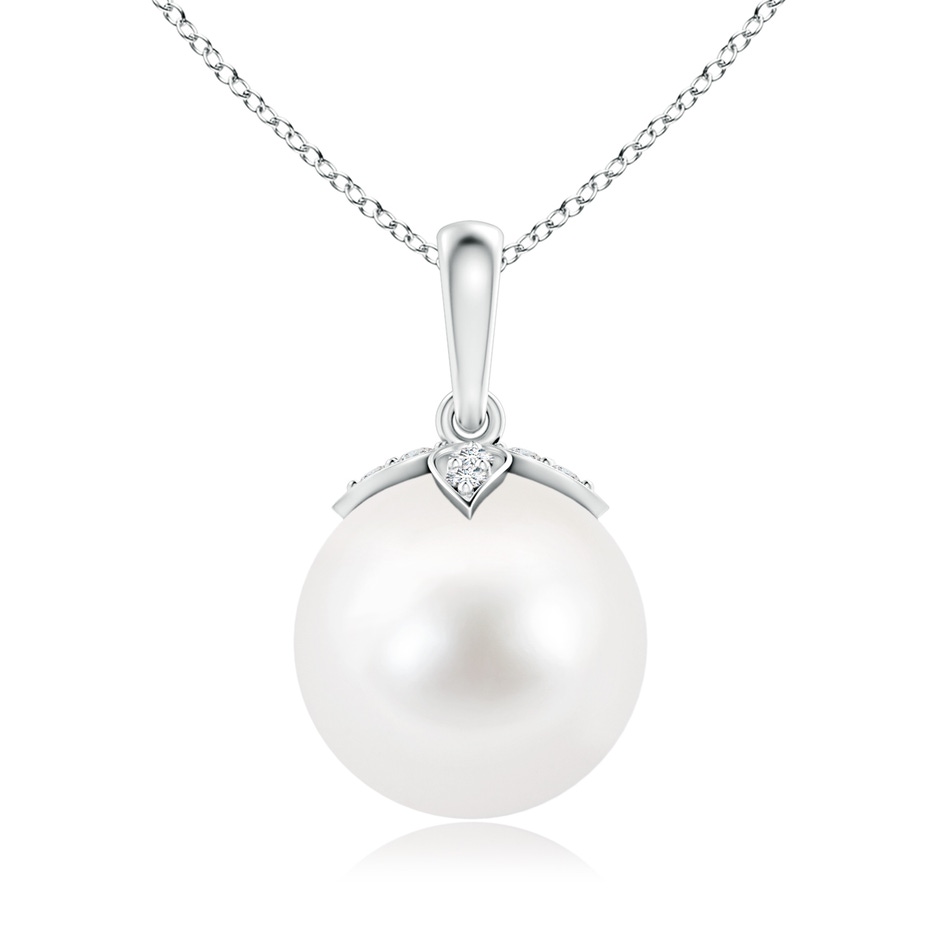10mm AA Freshwater Pearl Drop Pendant with Diamonds in S999 Silver 