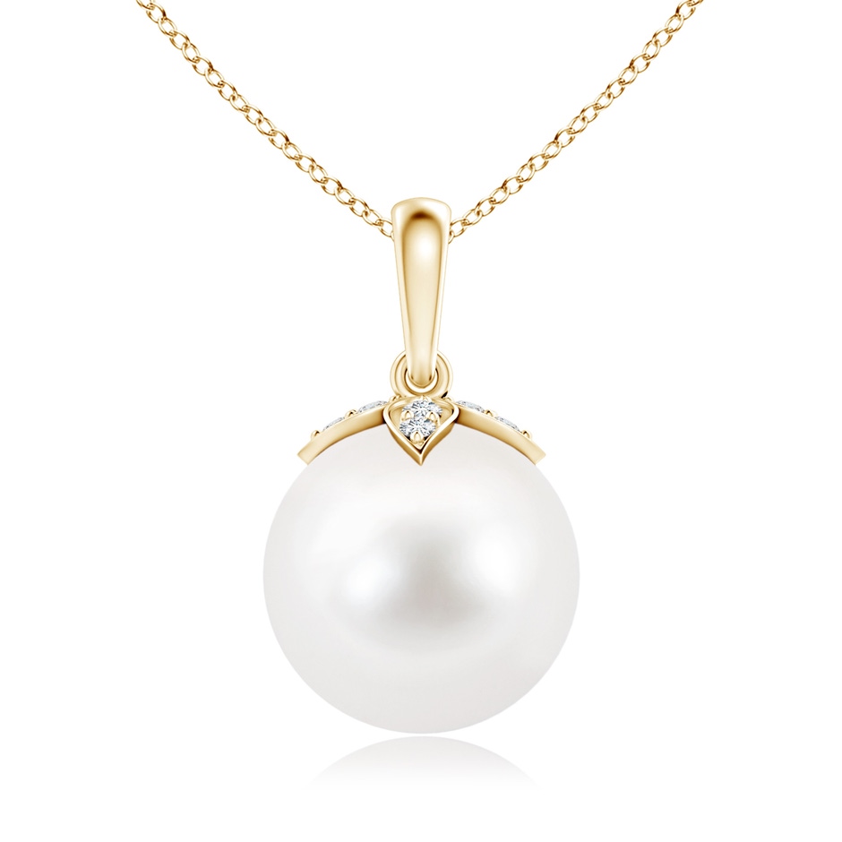 10mm AA Freshwater Pearl Drop Pendant with Diamonds in Yellow Gold 