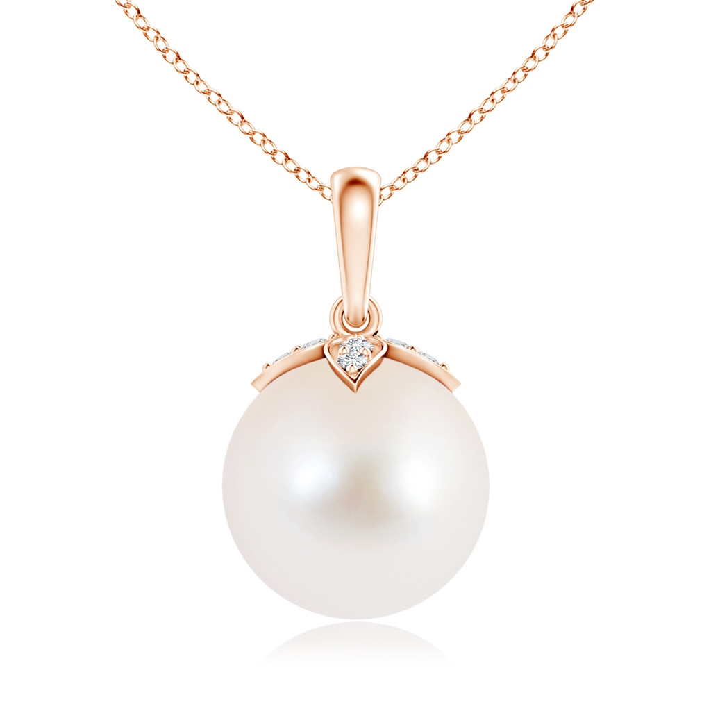 10mm AAA Freshwater Pearl Drop Pendant with Diamonds in Rose Gold
