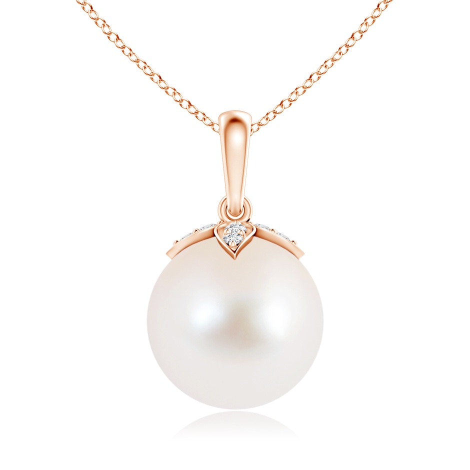 10mm AAA Freshwater Pearl Drop Pendant with Diamonds in Rose Gold 