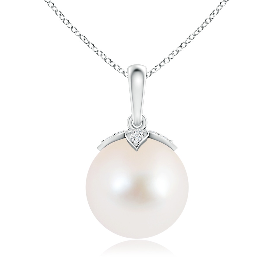 10mm AAA Freshwater Pearl Drop Pendant with Diamonds in White Gold 