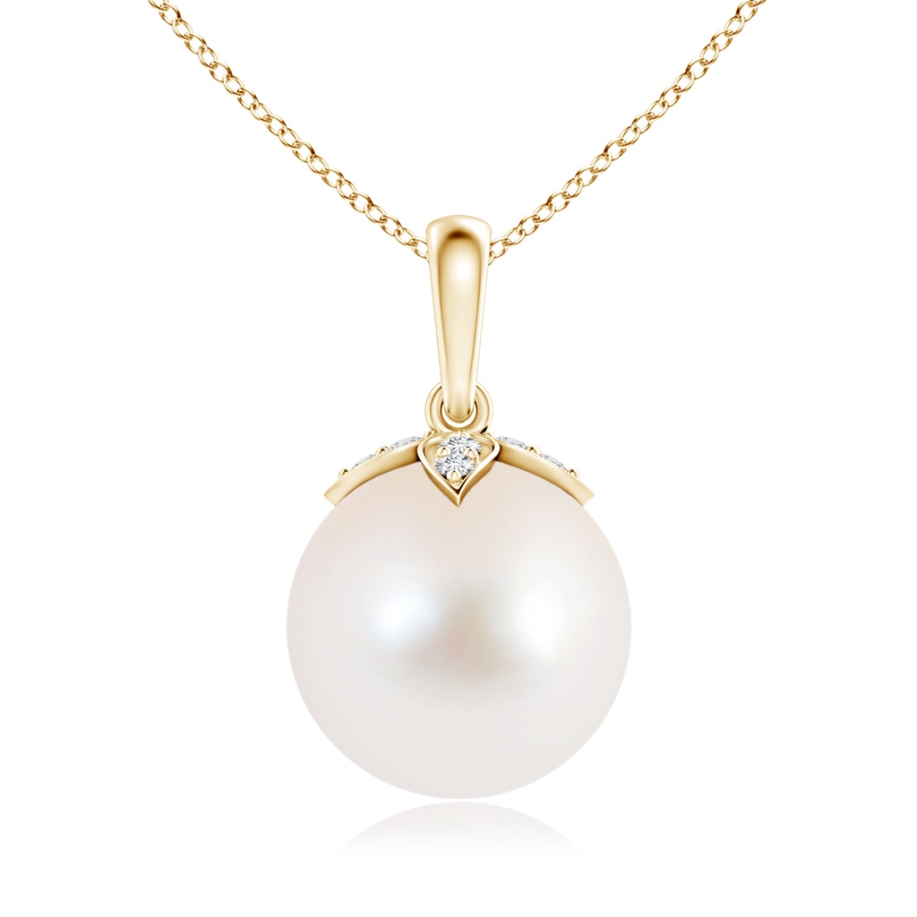 10mm AAA Freshwater Pearl Drop Pendant with Diamonds in Yellow Gold