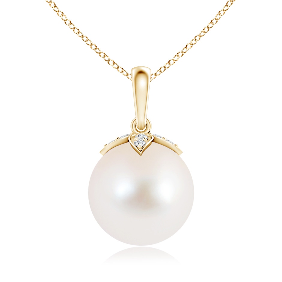 10mm AAA Freshwater Pearl Drop Pendant with Diamonds in Yellow Gold 