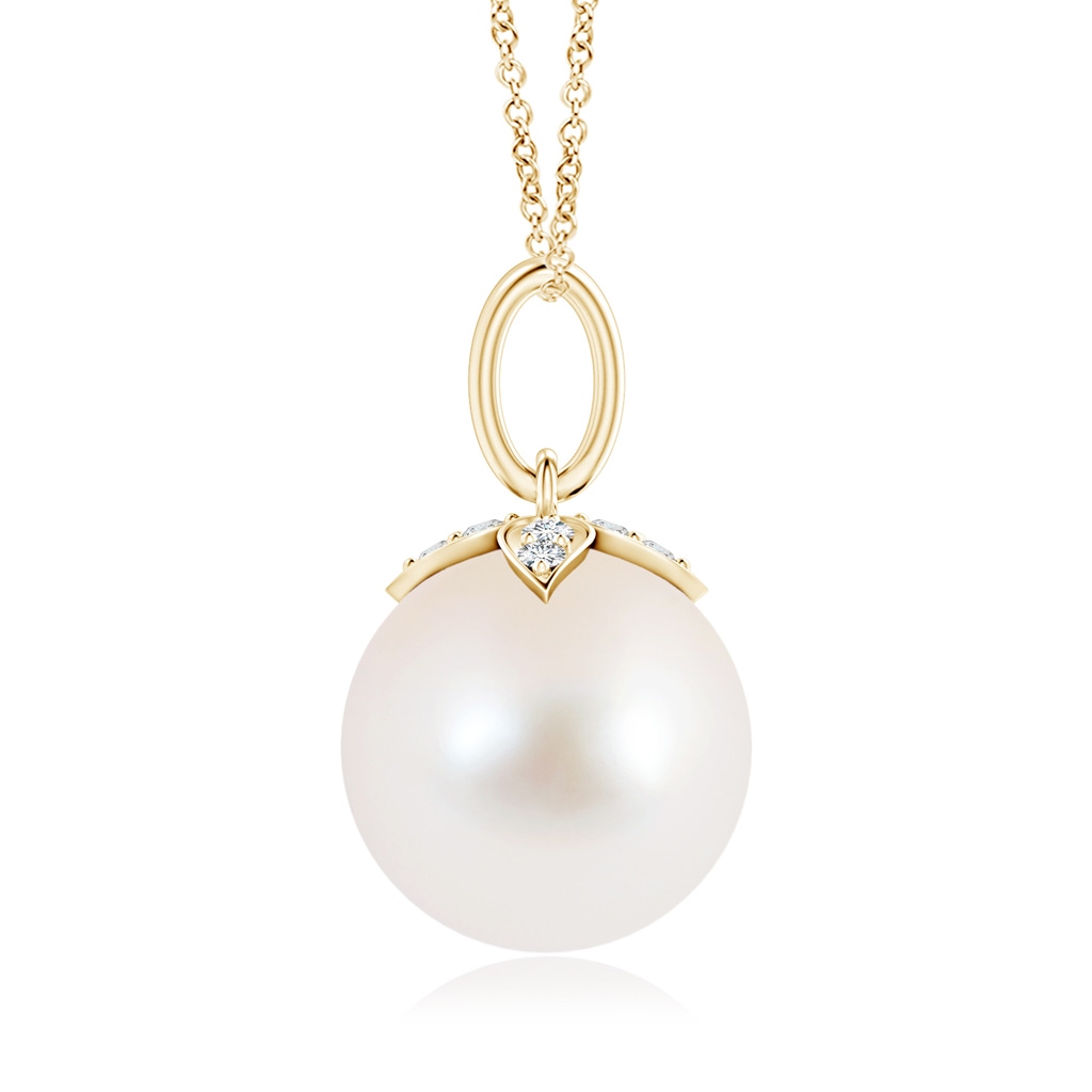 10mm AAA Freshwater Pearl Drop Pendant with Diamonds in Yellow Gold Product Image