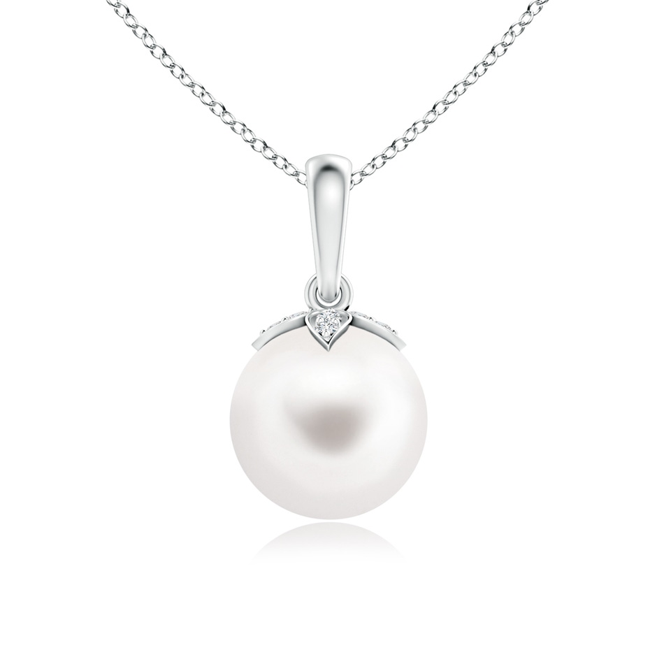 8mm AA Freshwater Pearl Drop Pendant with Diamonds in White Gold 