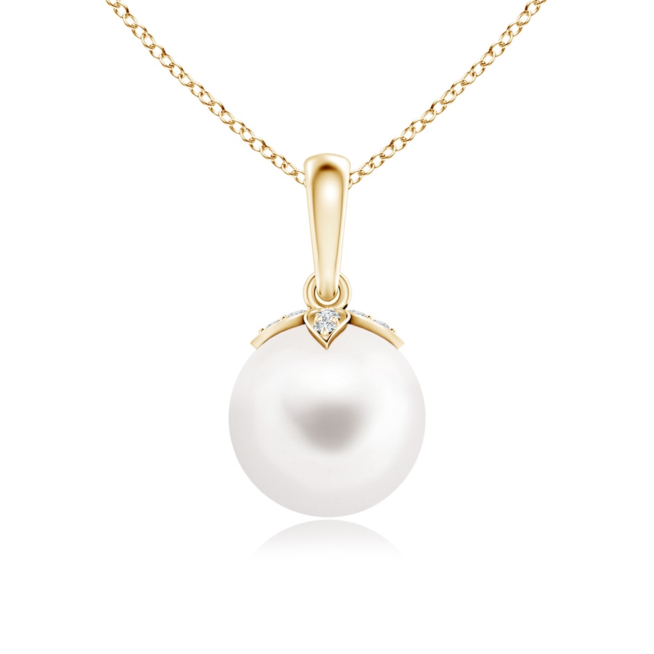 8mm AA Freshwater Pearl Drop Pendant with Diamonds in Yellow Gold 