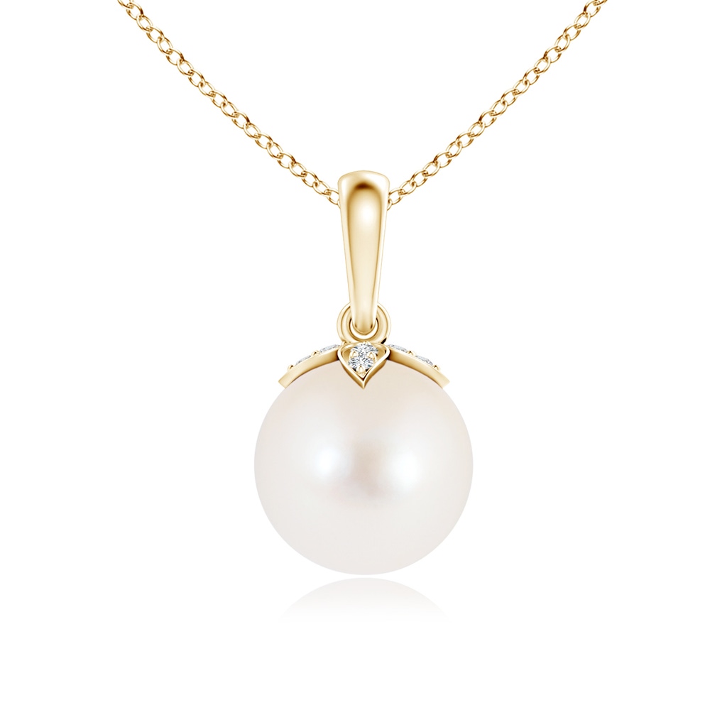 8mm AAA Freshwater Pearl Drop Pendant with Diamonds in Yellow Gold