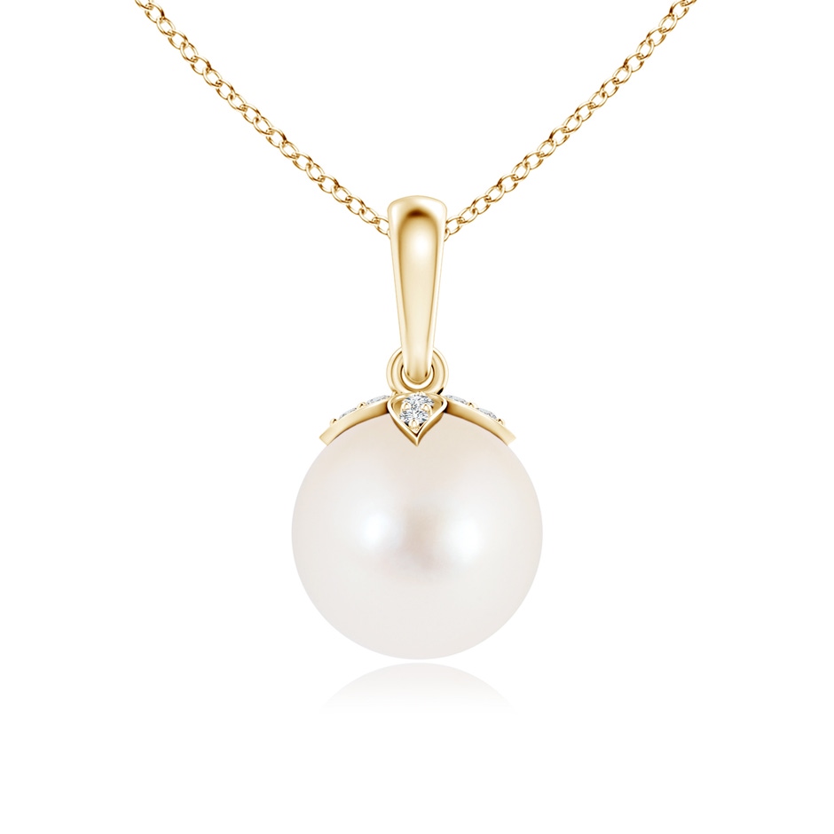 8mm AAA Freshwater Pearl Drop Pendant with Diamonds in Yellow Gold 