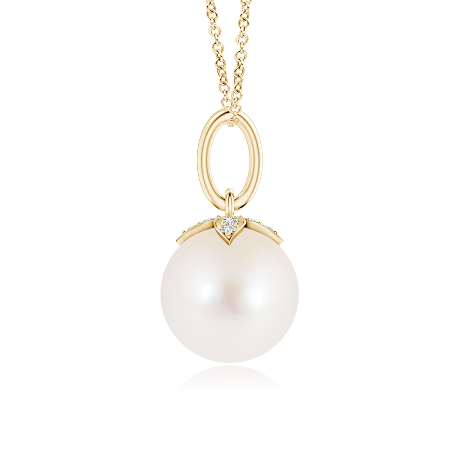 8mm AAA Freshwater Pearl Drop Pendant with Diamonds in Yellow Gold product image