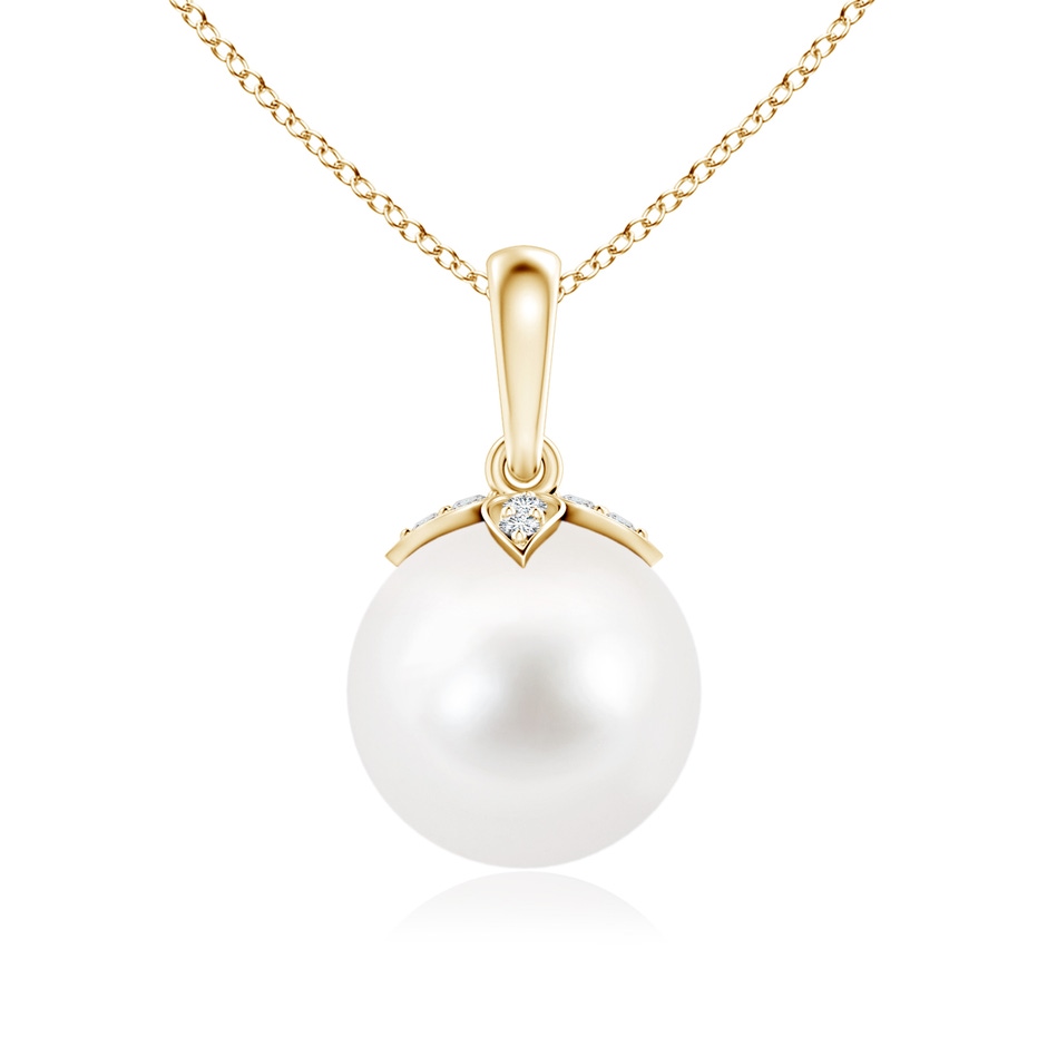 9mm AA Freshwater Pearl Drop Pendant with Diamonds in Yellow Gold 